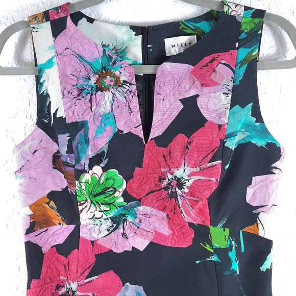 MILLY Black Floral Mini Sheath Cocktail Dress - Picture 6 of 15
